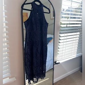 High neck thick lace midi dress